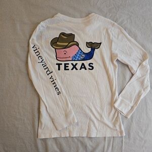 Vineyard Vines Texas White Long Sleeve Tee with Cowboy Hat Whale